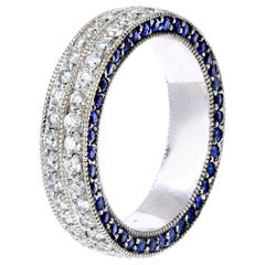 Eternity-Ring mit 3 Seiten und Diamanten und Saphiren in Pave