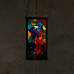 Vintage 3-Sided Brutalist Style Stained Glass Hanging Fixture