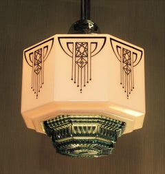 3 Signed Fostoria Deco Shades with Green Crystal Bottom