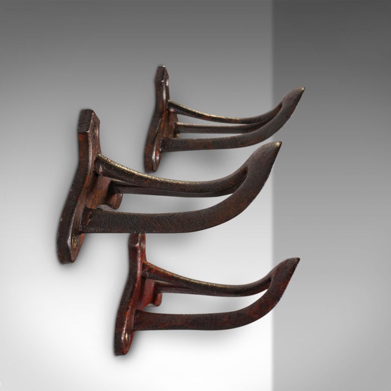 3 Small Antique Crop Hanging Racks, English, Coat Hooks, Equestrian