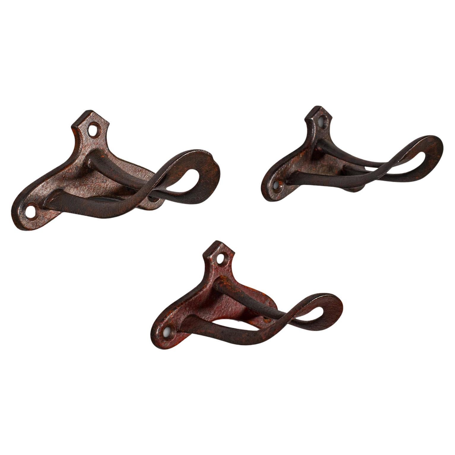 Antique Victorian Wooden Coat Rack with Eight Hooks and Paw Feet at