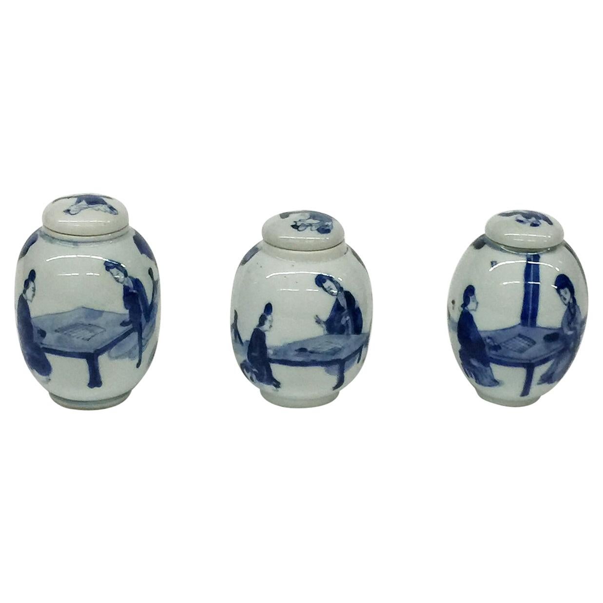 3 Small Chinese Porcelain Lidded Ginger Jars, 18th-19th Century