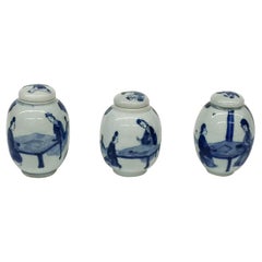 Antique 3 Small Chinese Porcelain Lidded Ginger Jars, 18th-19th Century