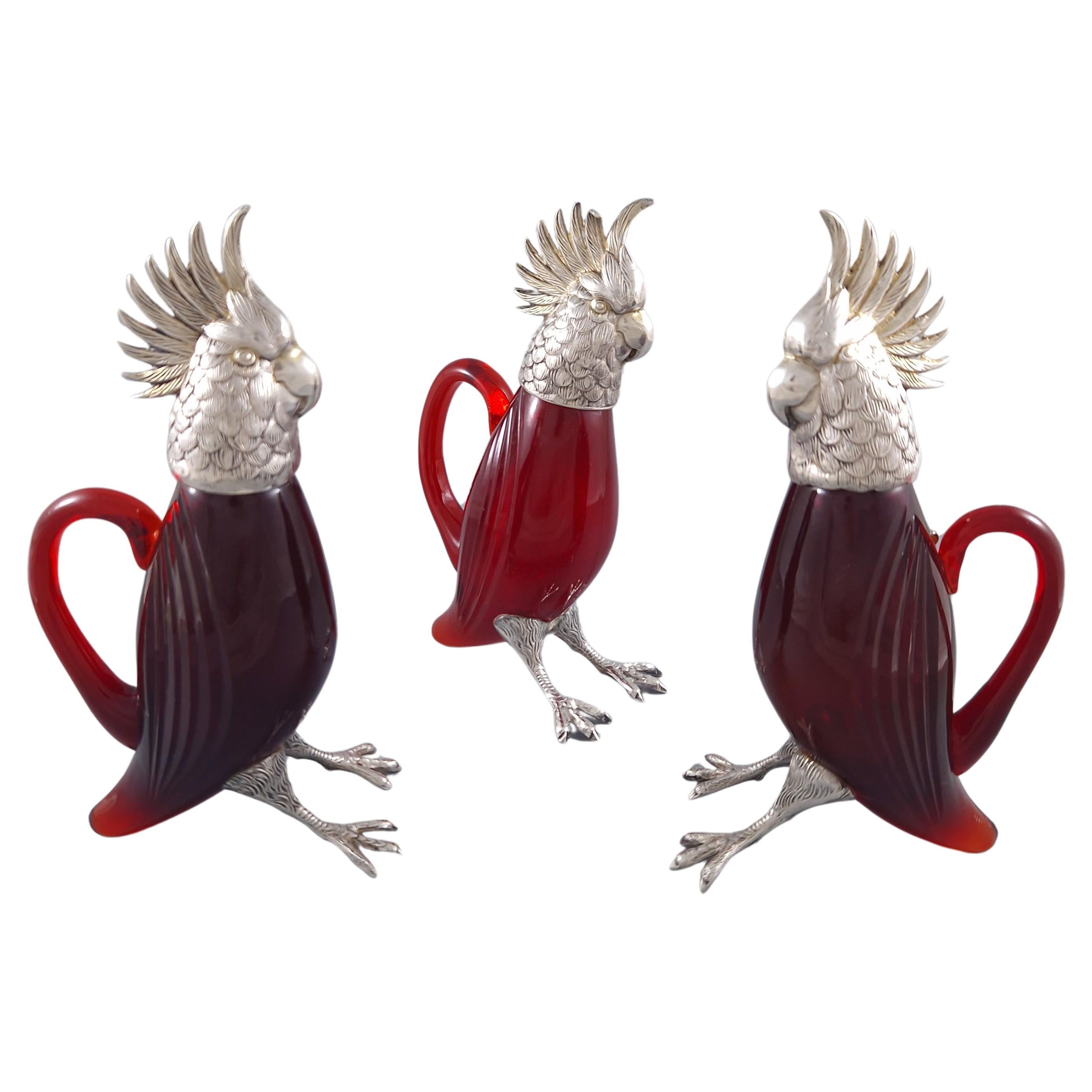 3 Small Glass And Sterling Silver Carafes For Sale at 1stDibs