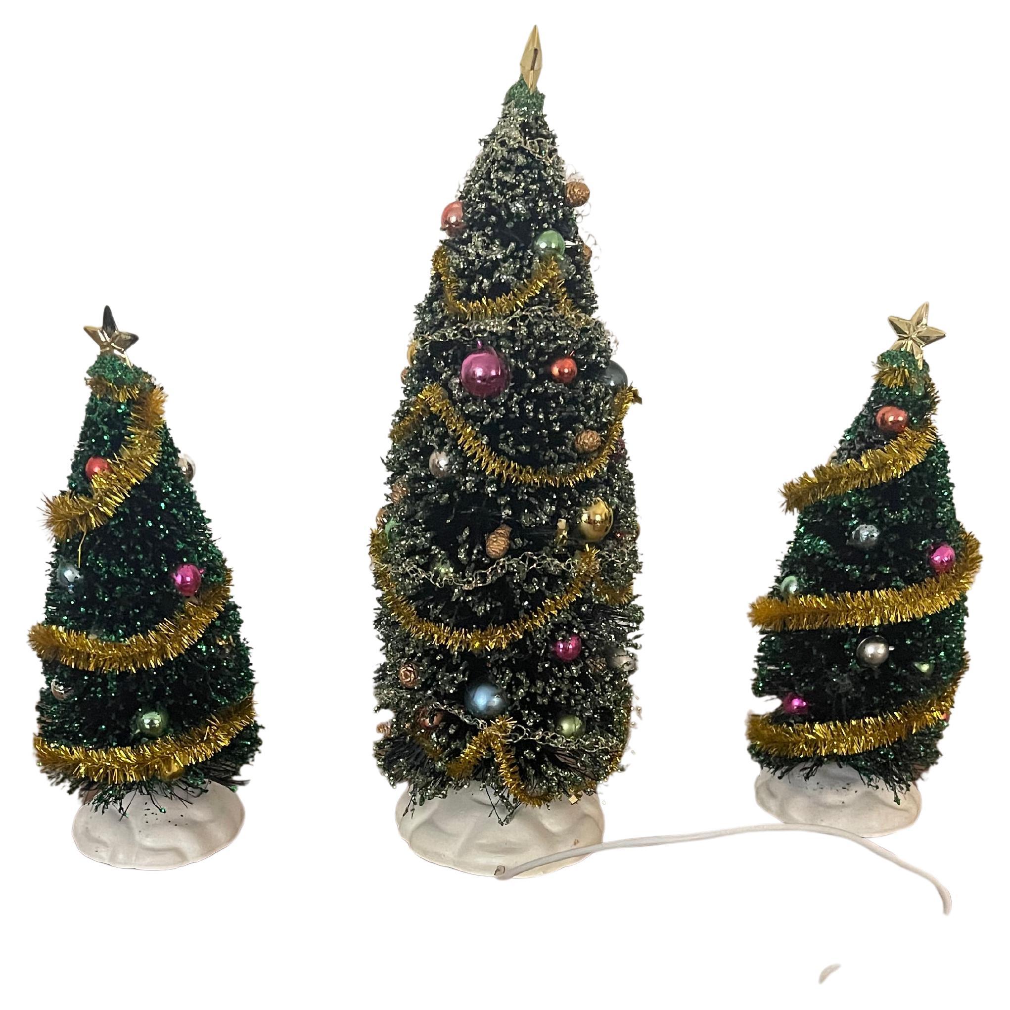 3 Small Vintage Bottlebrush Holiday Trees
