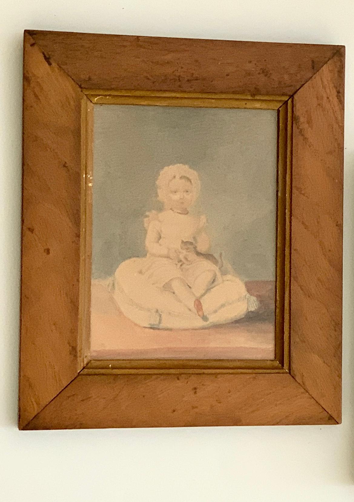 European 3 Small Watercolor Portraits of Little Girls, England, circa 1840 For Sale
