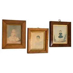 3 Small Watercolor Portraits of Little Girls, England, circa 1840