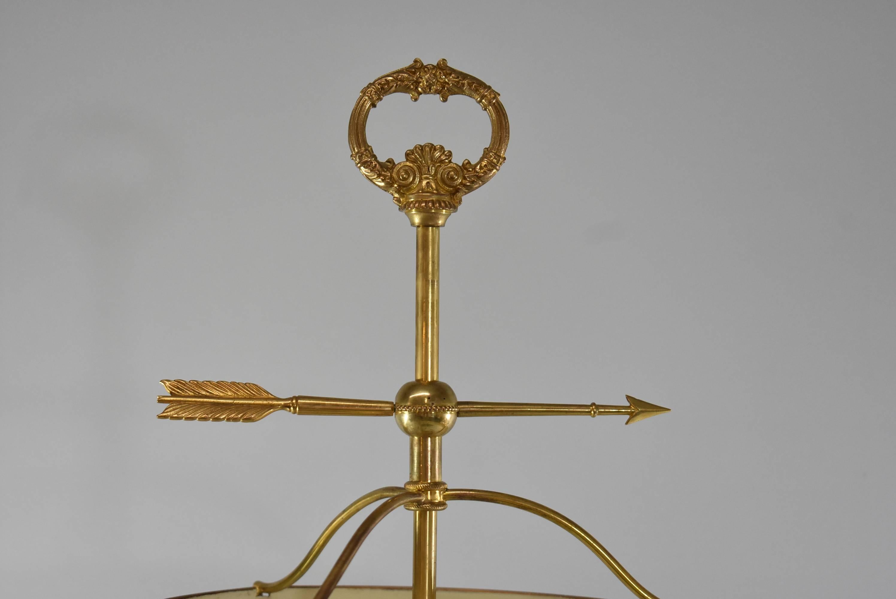 Empire Three Socket Brass Bouilotte Desk Lamp with Tole Shade and Marble Base