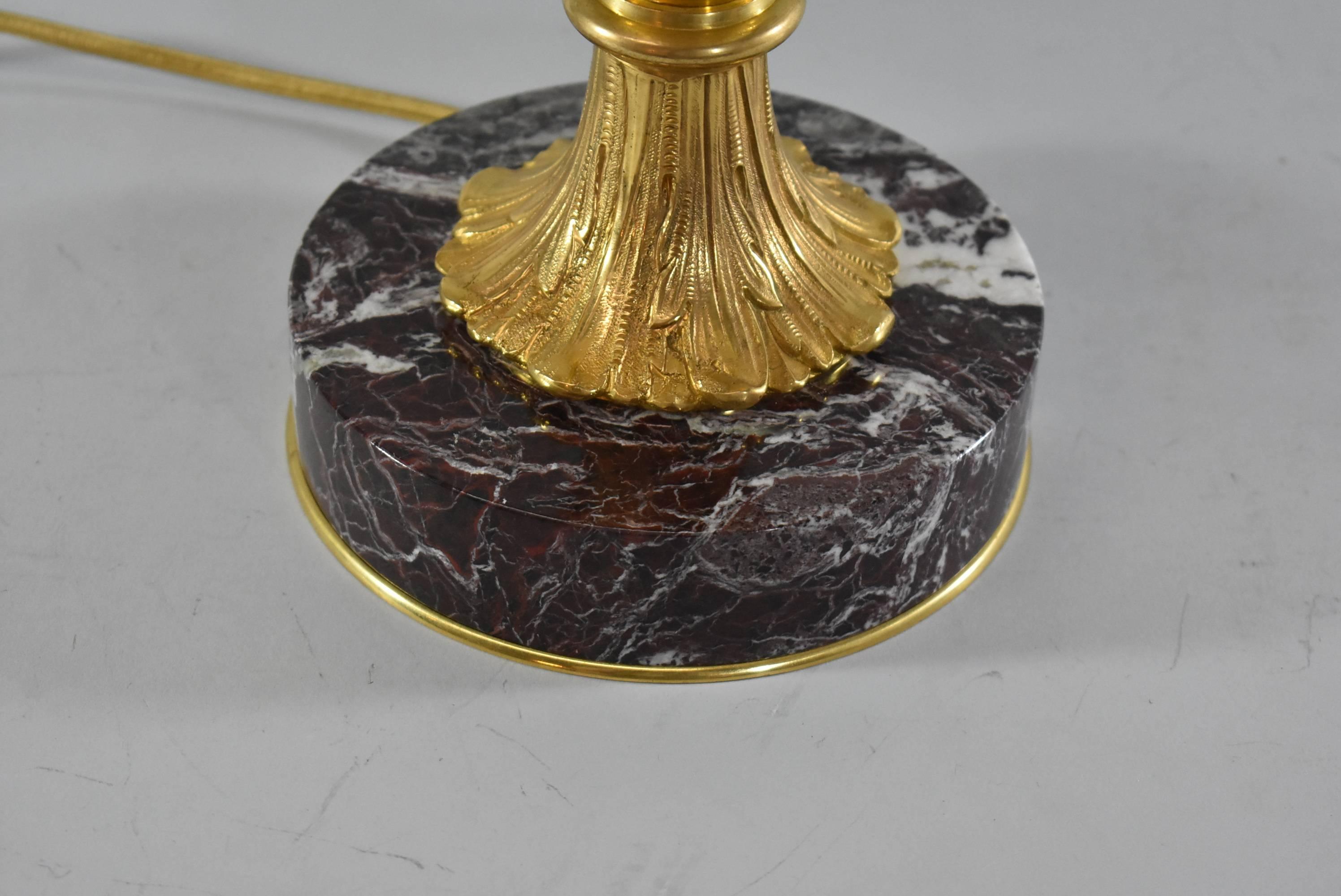 Three Socket Brass Bouilotte Desk Lamp with Tole Shade and Marble Base 2