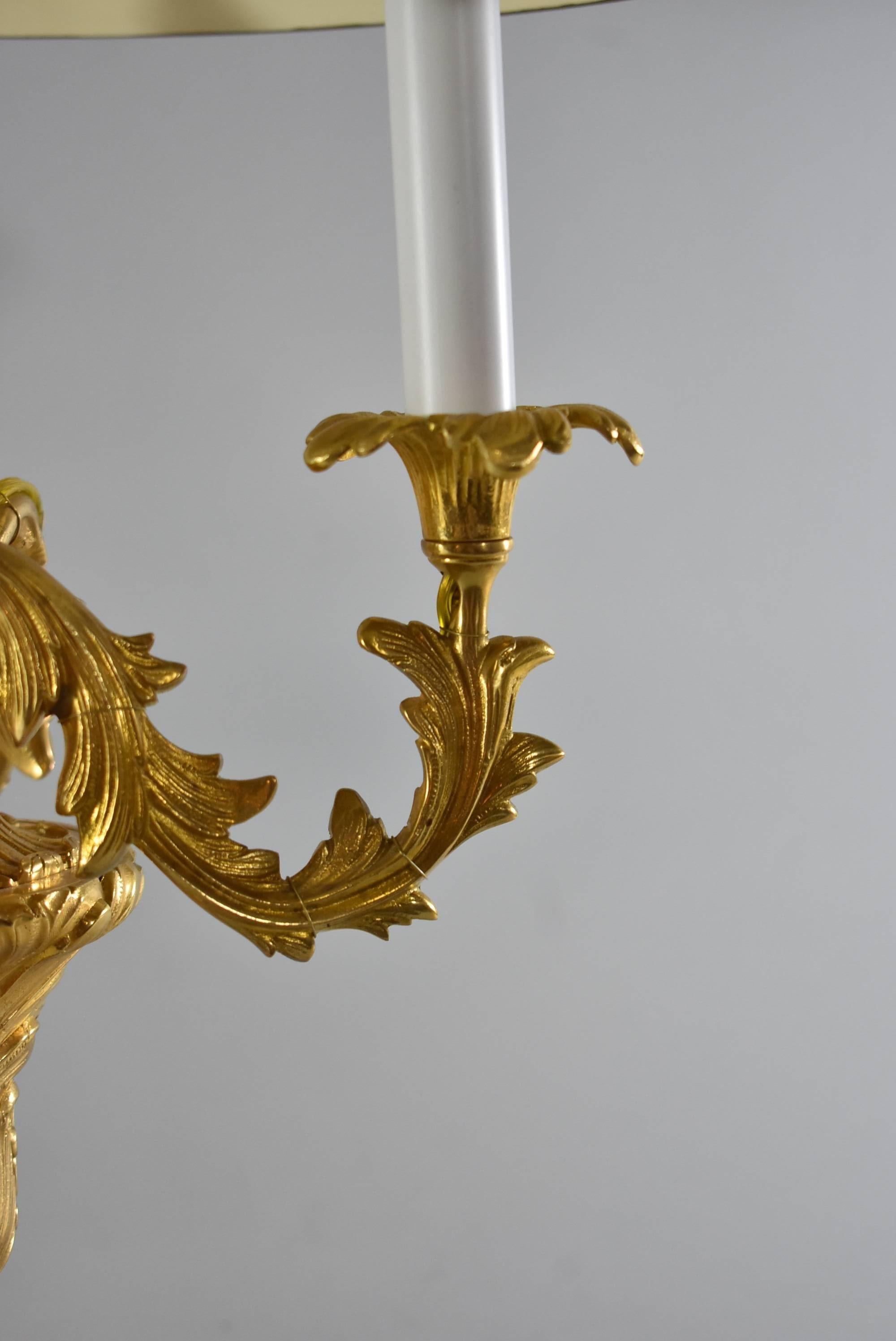 Three Socket Brass Bouilotte Desk Lamp with Tole Shade and Marble Base 3