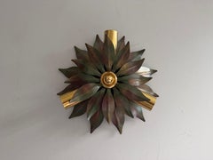 3 Socket Flower Shaped Heavy Brass Flush Mount by Hans Möller, 1960s, Germany