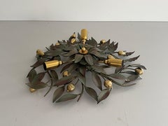 3 Socket Flower Shaped Heavy Brass Flush Mount by Hans Möller, 1960s, Germany