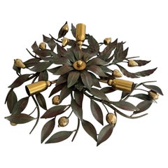 3 Socket Flower Shaped Heavy Brass Flush Mount by Hans Möller, 1960s, Germany