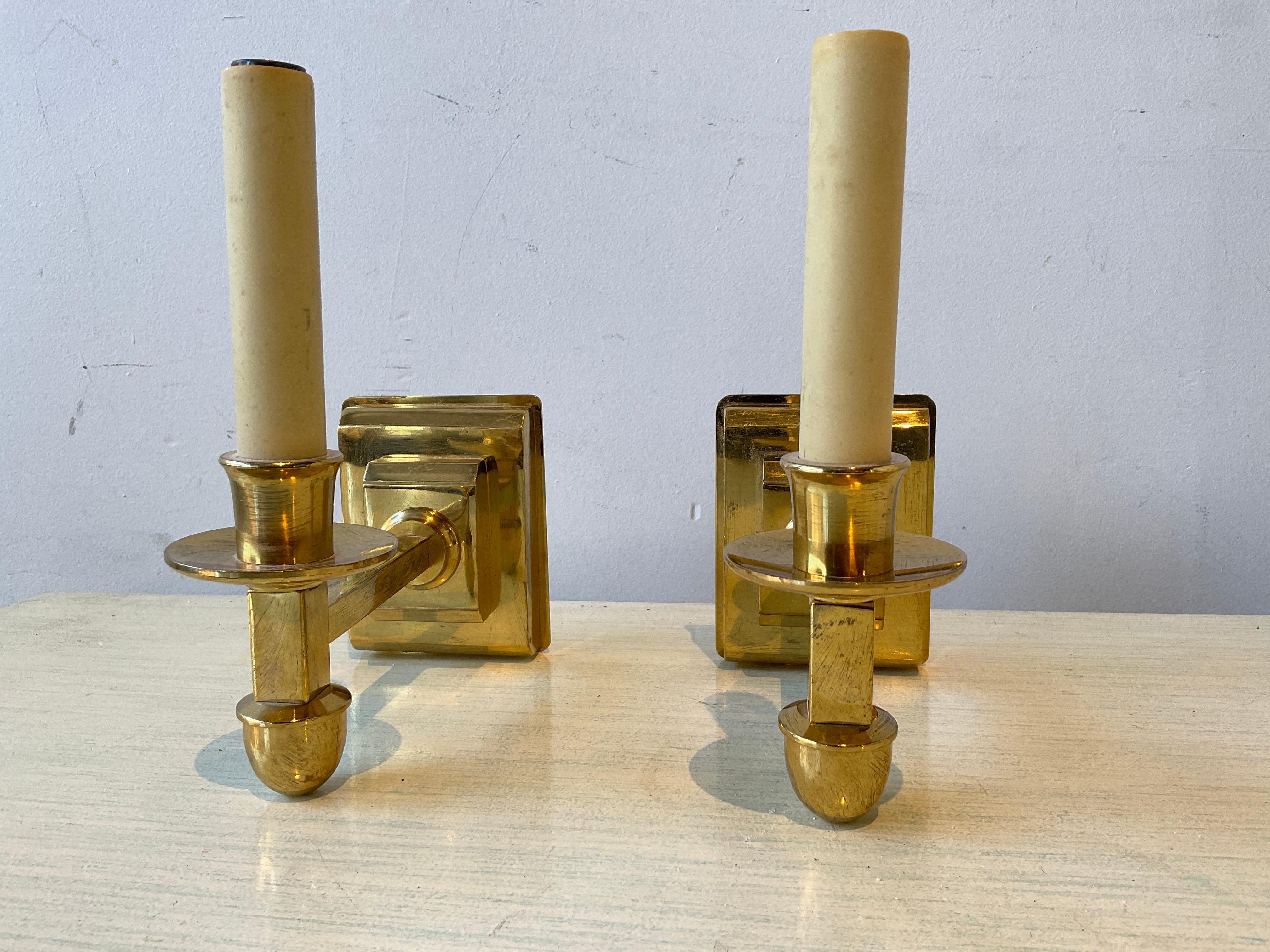 3 Solid Brass Small Sconces In Good Condition For Sale In Tarrytown, NY
