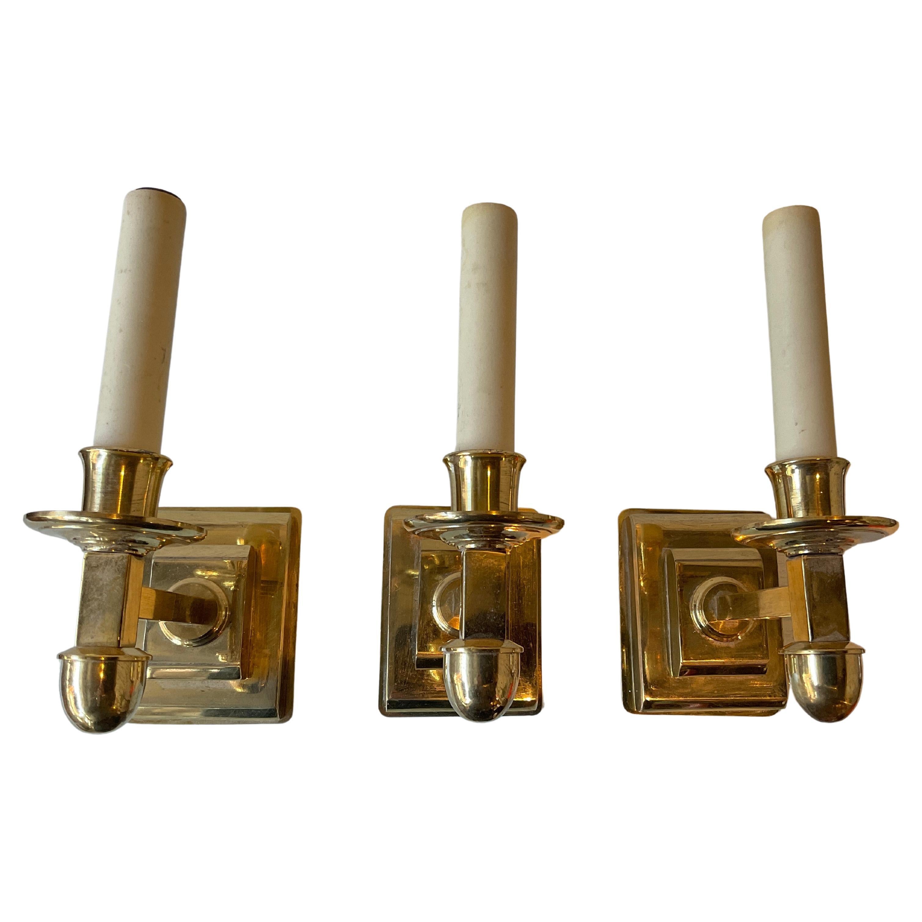 3 Solid Brass Small Sconces For Sale