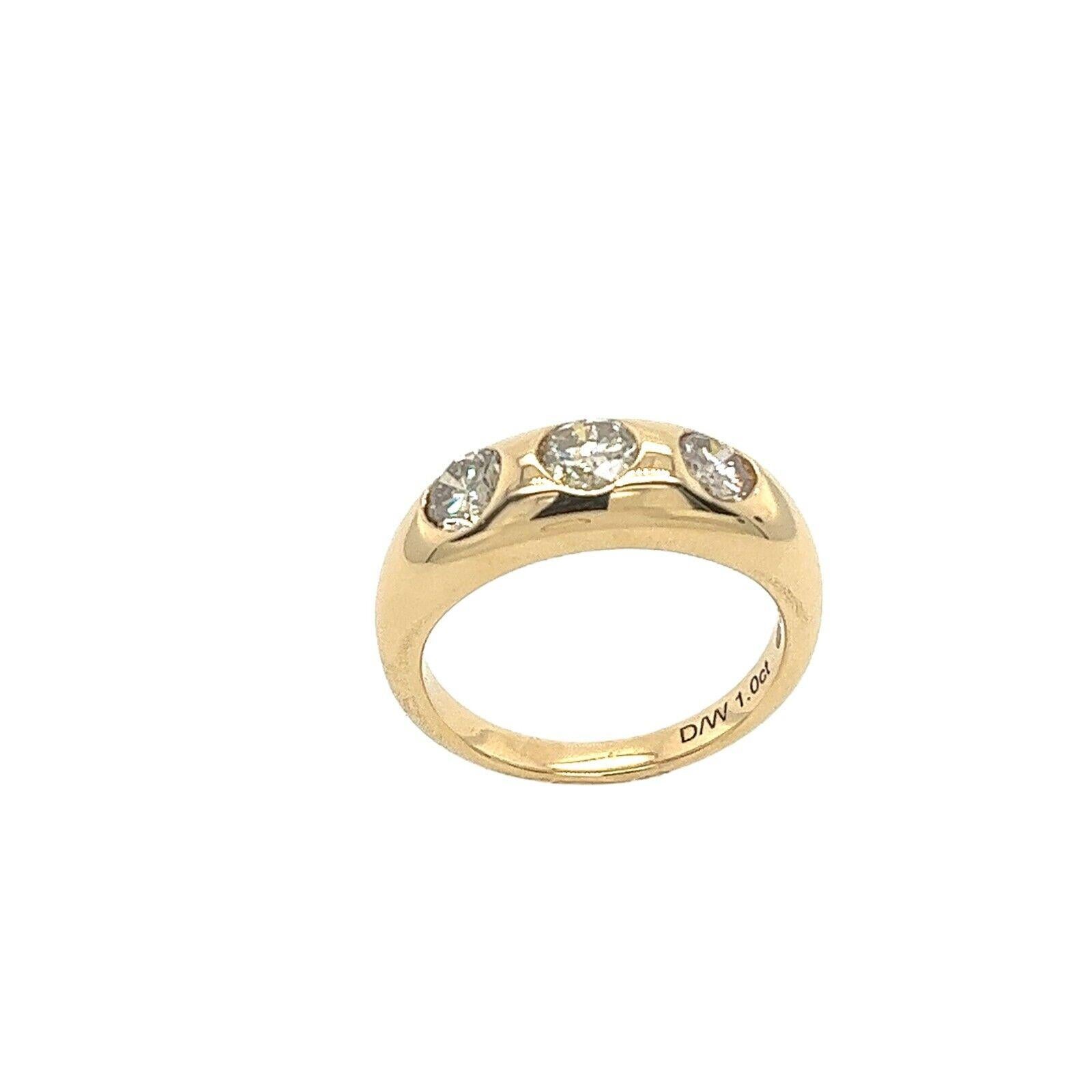 Round Cut 3-Sone Diamond Rub Over Ring Set with Diamonds in 18ct Yellow Gold