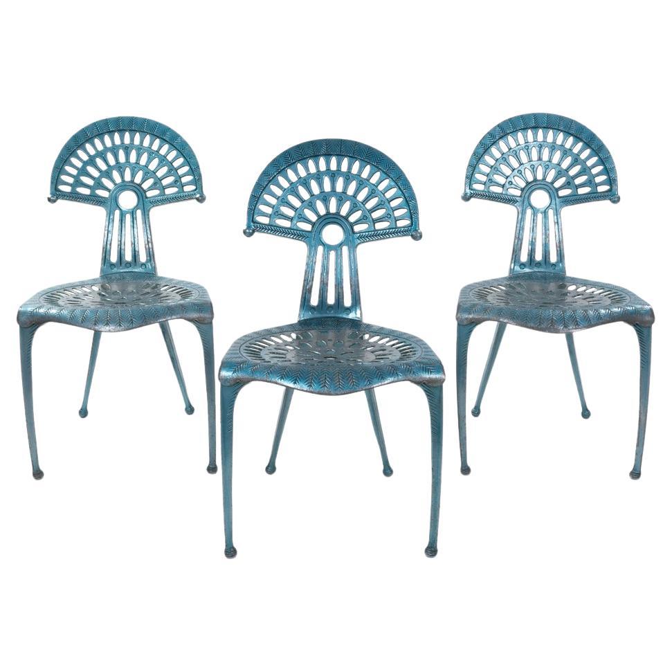 3 Spanish Turquise Aluminium Vintage Chairs by Oscar Tusquets Blanca 1980s For Sale