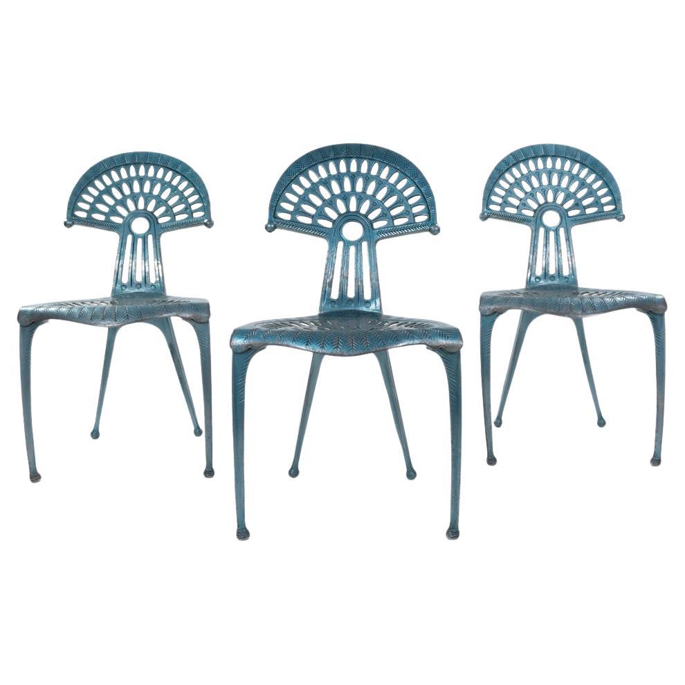 3 Sillas Vintage Españolas de Aluminio Turquesa de Oscar Tusquets Blanca Años 80