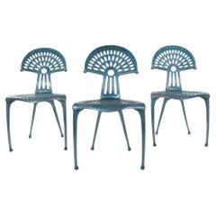 3 Sillas Vintage Españolas de Aluminio Turquesa de Oscar Tusquets Blanca Años 80
