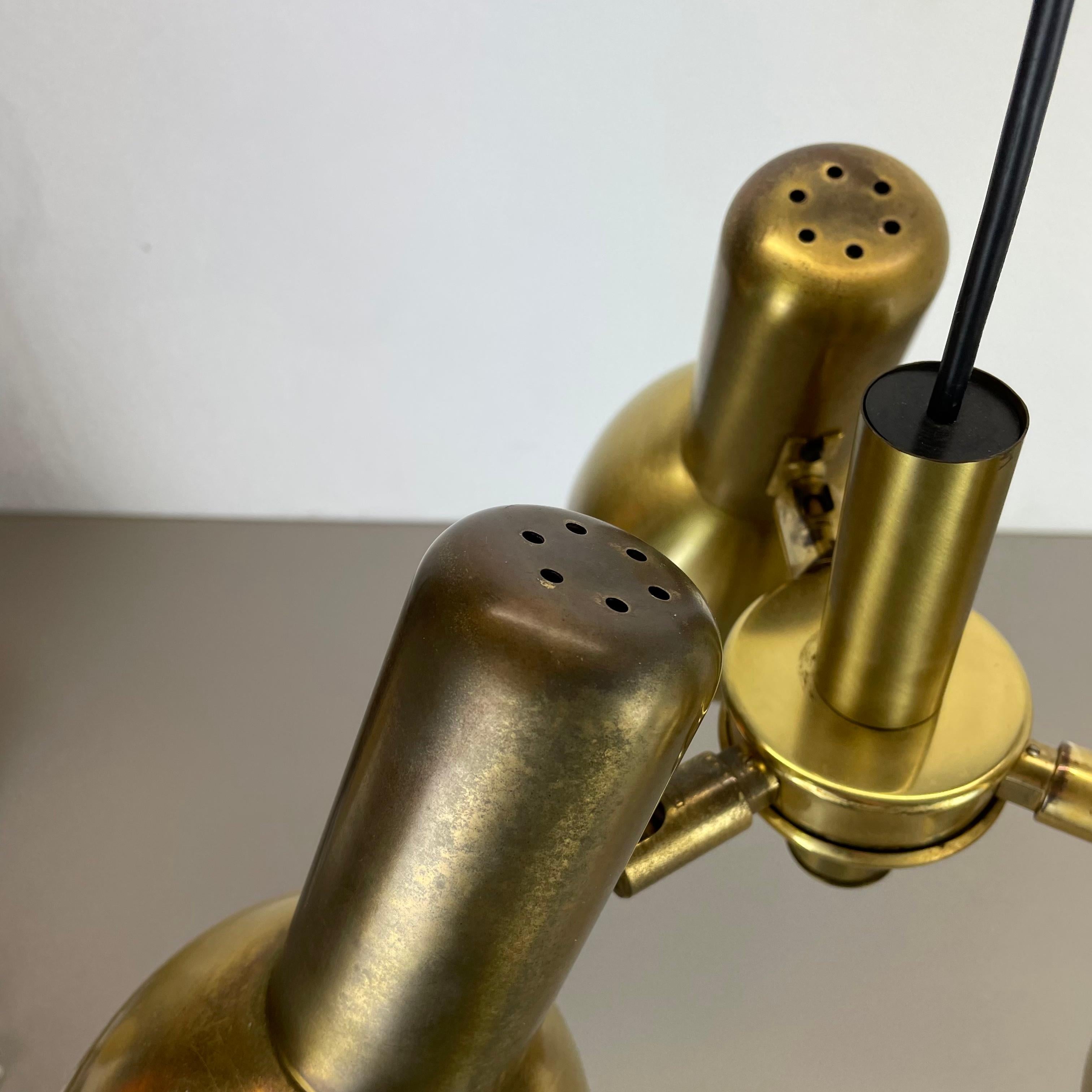 3-Spot Brass Tone Hanging Light Koch and Lowy Style OMI Lighting, Germany, 1970 For Sale 4