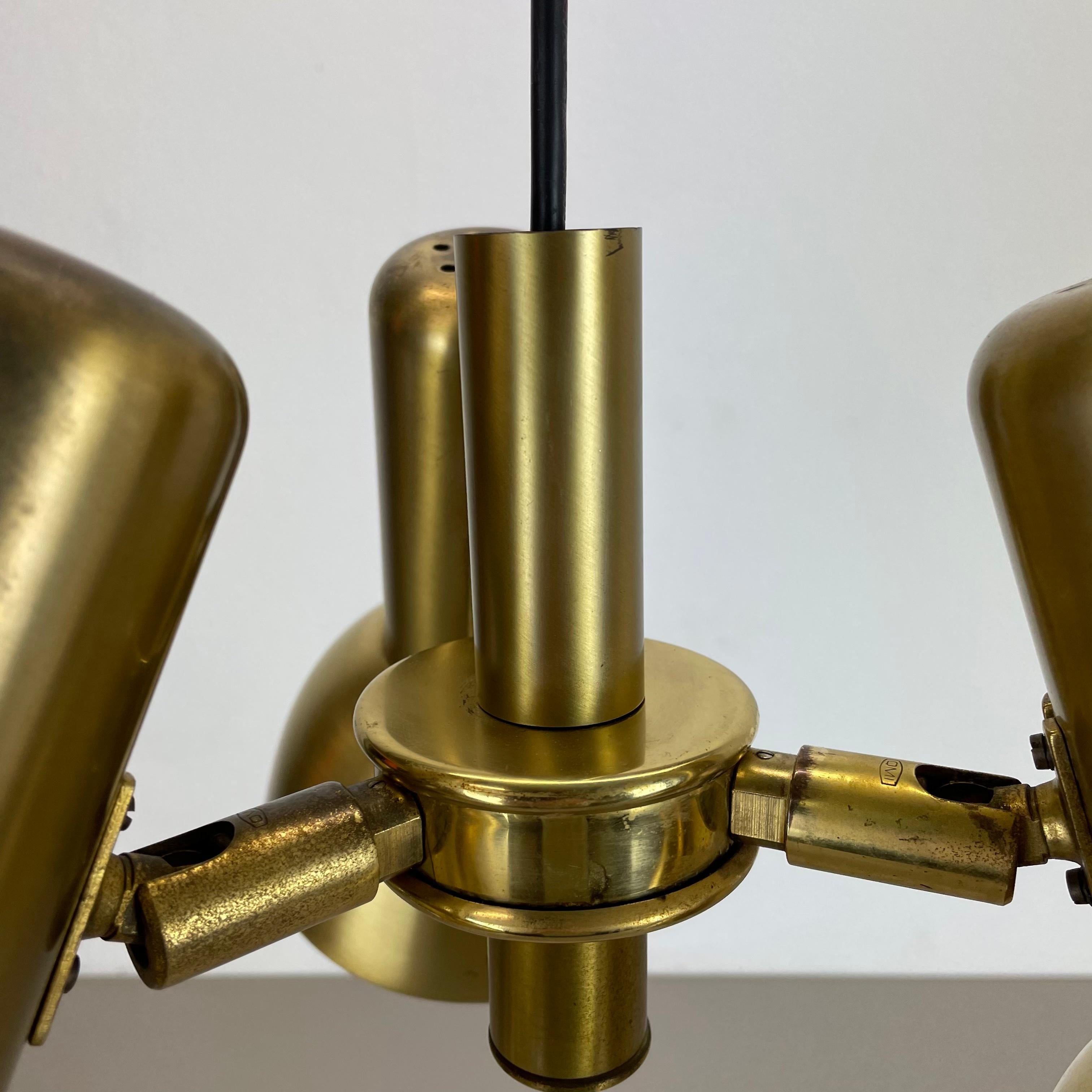 3-Spot Brass Tone Hanging Light Koch and Lowy Style OMI Lighting, Germany, 1970 For Sale 5