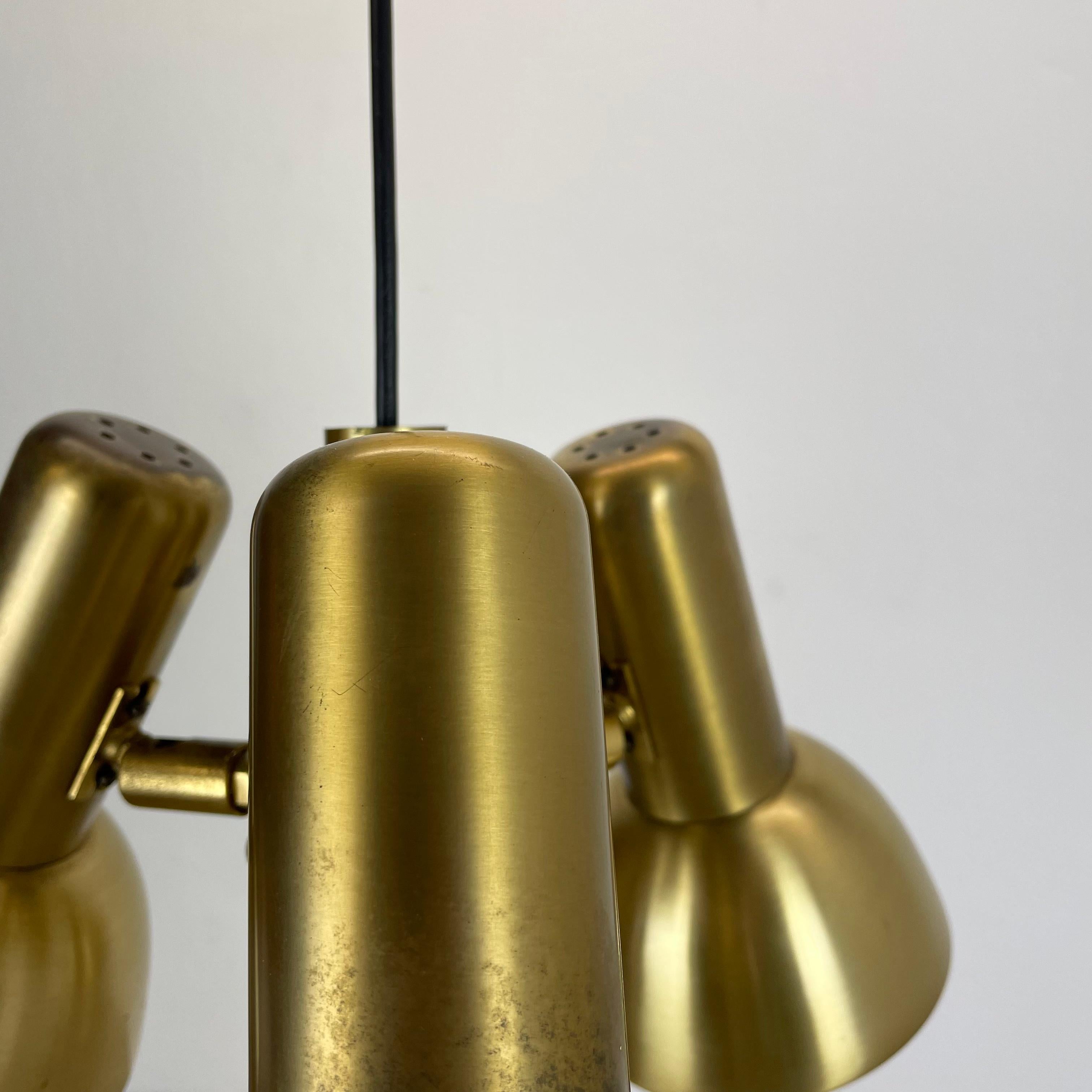 3-Spot Brass Tone Hanging Light Koch and Lowy Style OMI Lighting, Germany, 1970 For Sale 6