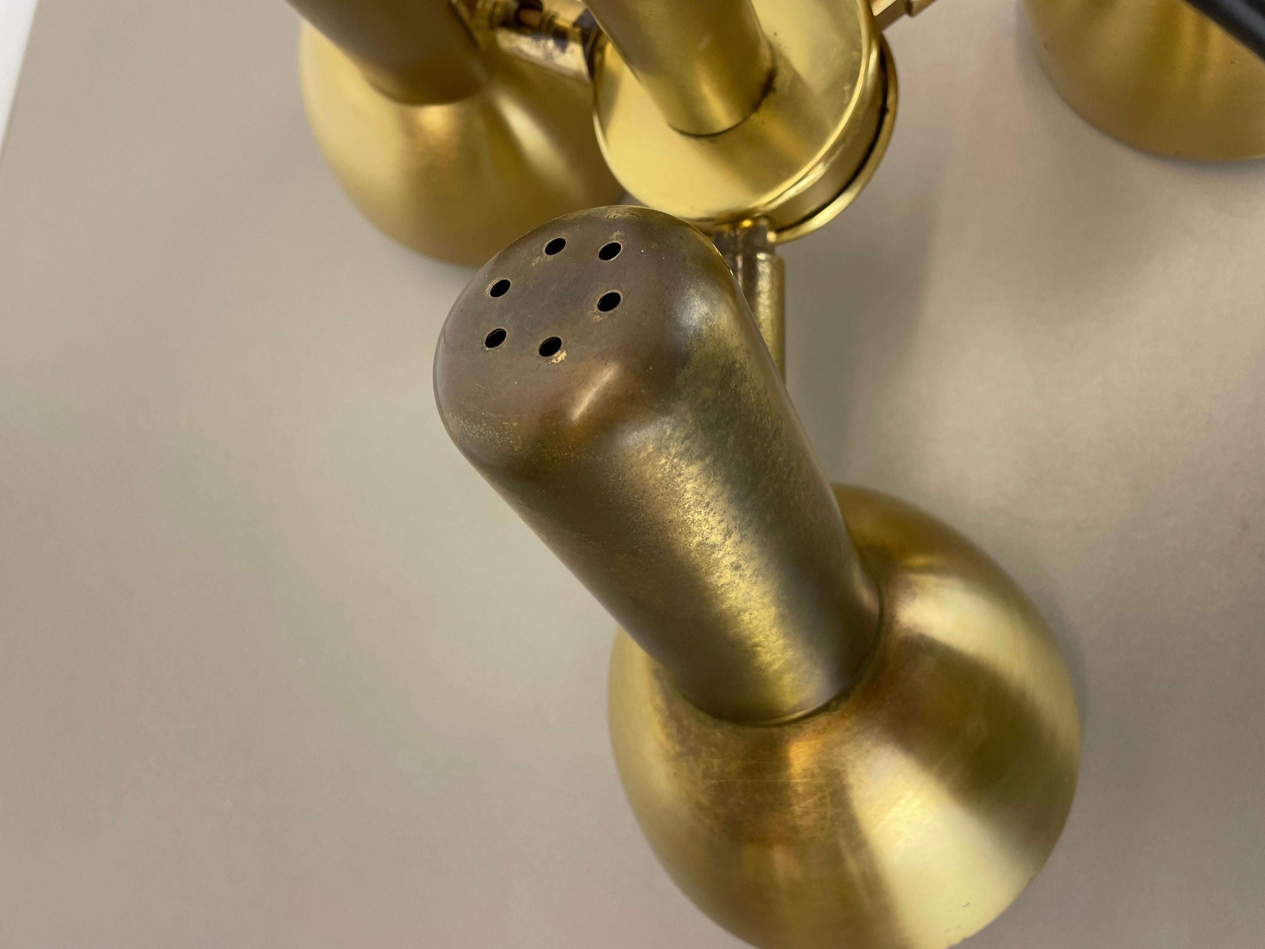 3-Spot Brass Tone Hanging Light Koch and Lowy Style OMI Lighting, Germany, 1970 For Sale 11