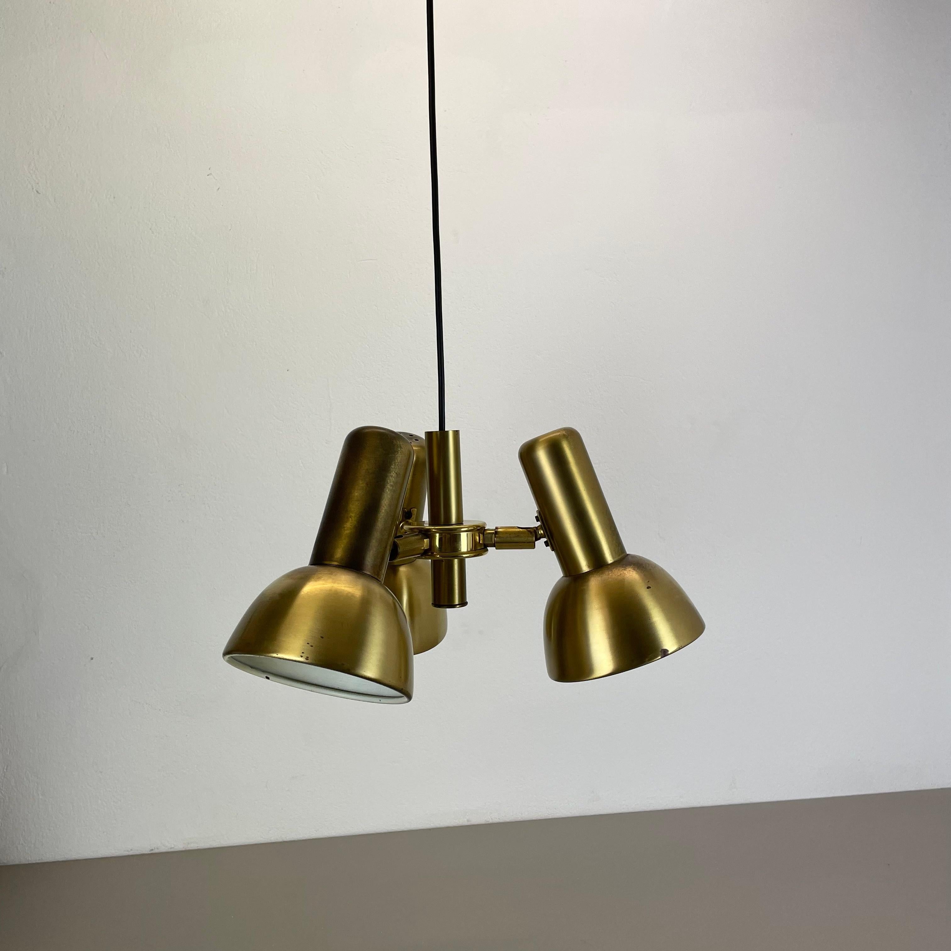 3-Spot Brass Tone Hanging Light Koch and Lowy Style OMI Lighting, Germany, 1970 For Sale 1