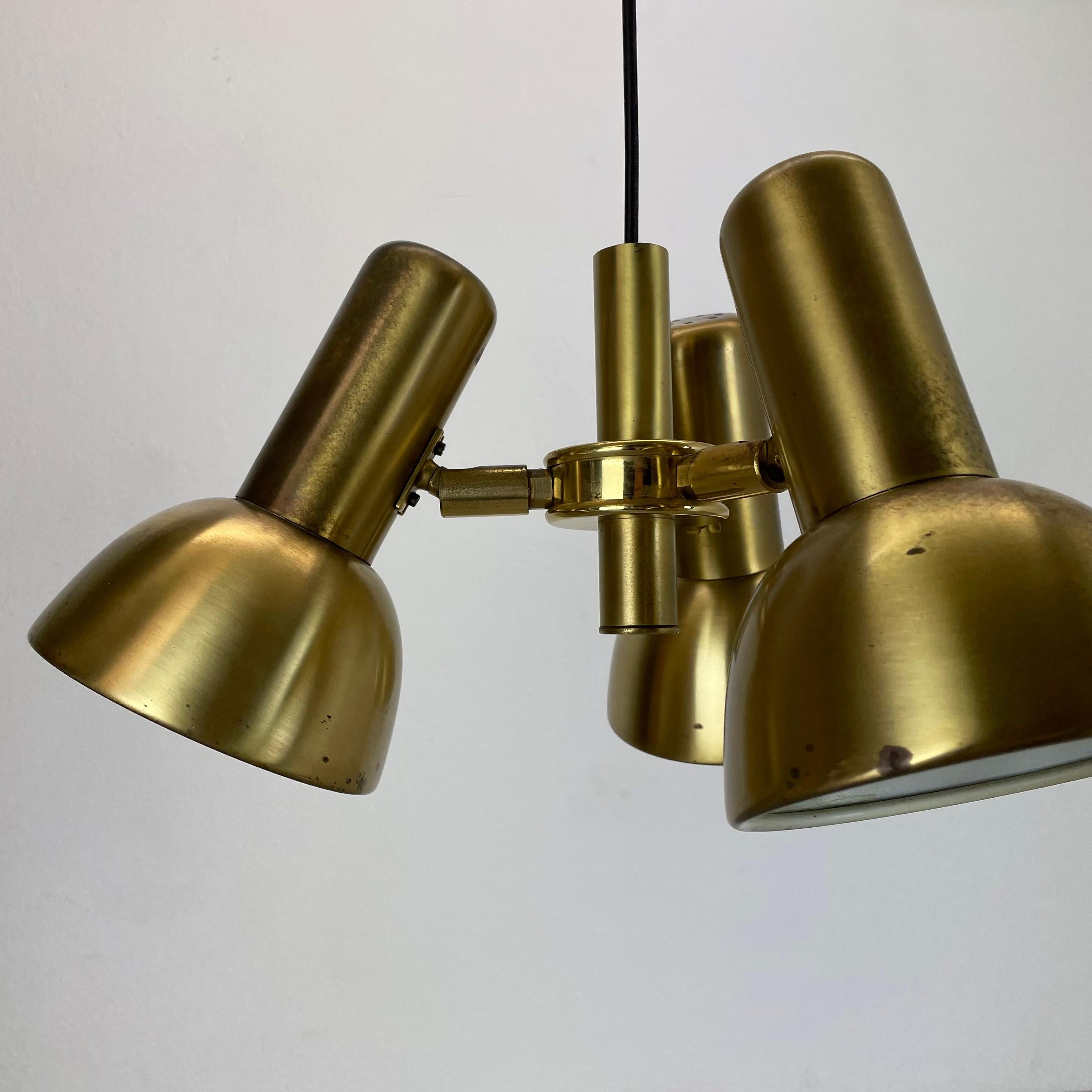3-Spot Brass Tone Hanging Light Koch and Lowy Style OMI Lighting, Germany, 1970 For Sale 2