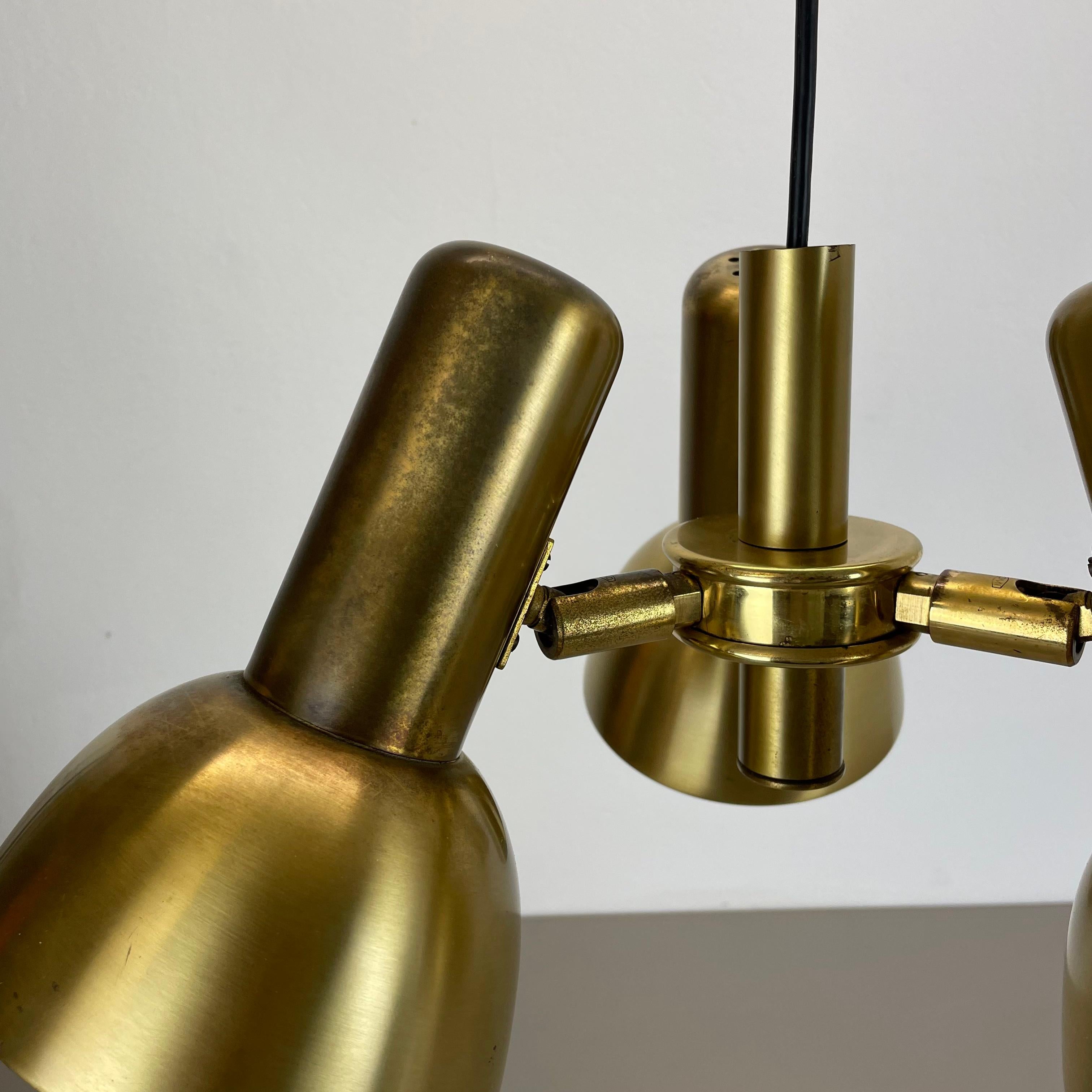 3-Spot Brass Tone Hanging Light Koch and Lowy Style OMI Lighting, Germany, 1970 For Sale 3