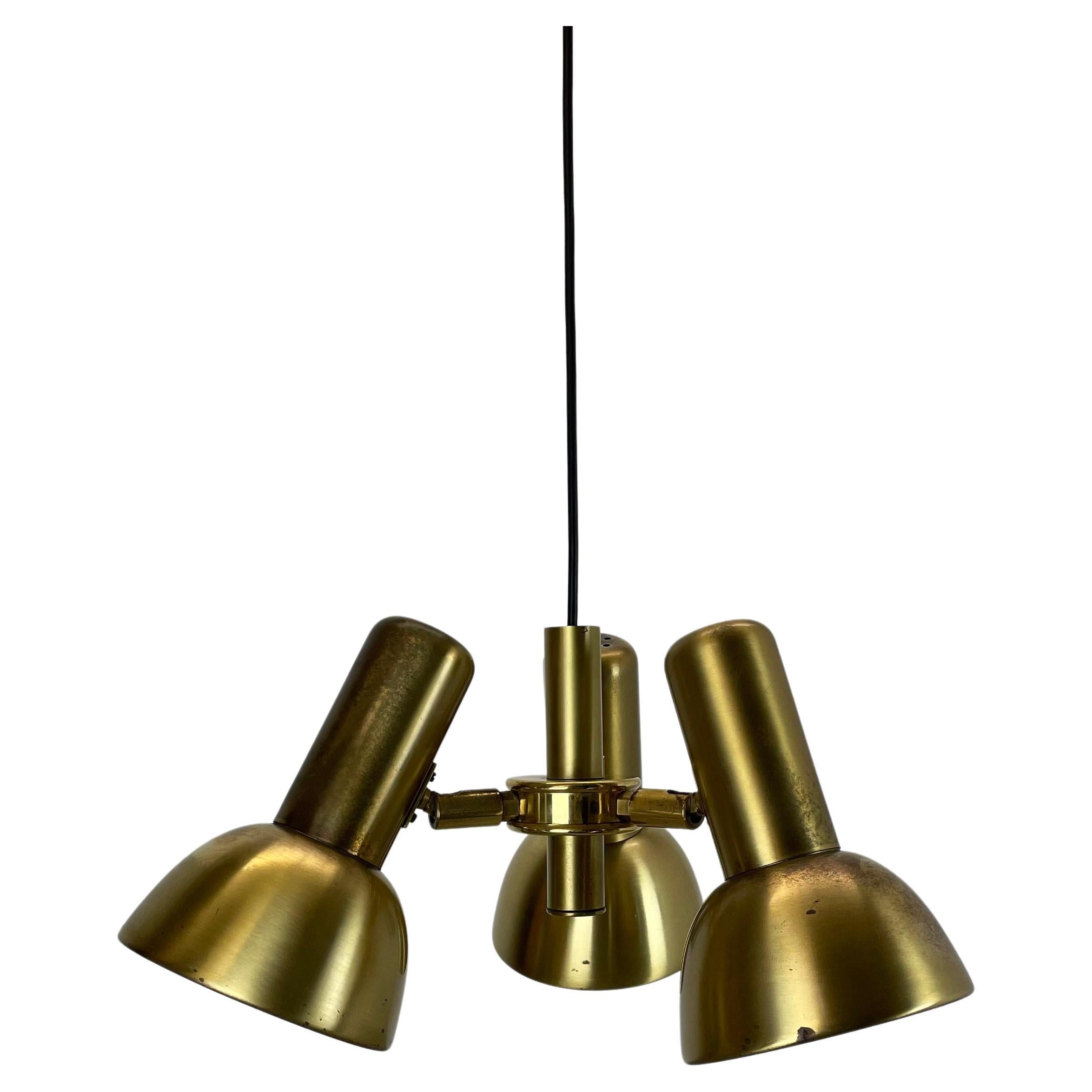 3-Spot Brass Tone Hanging Light Koch and Lowy Style OMI Lighting, Germany, 1970 For Sale