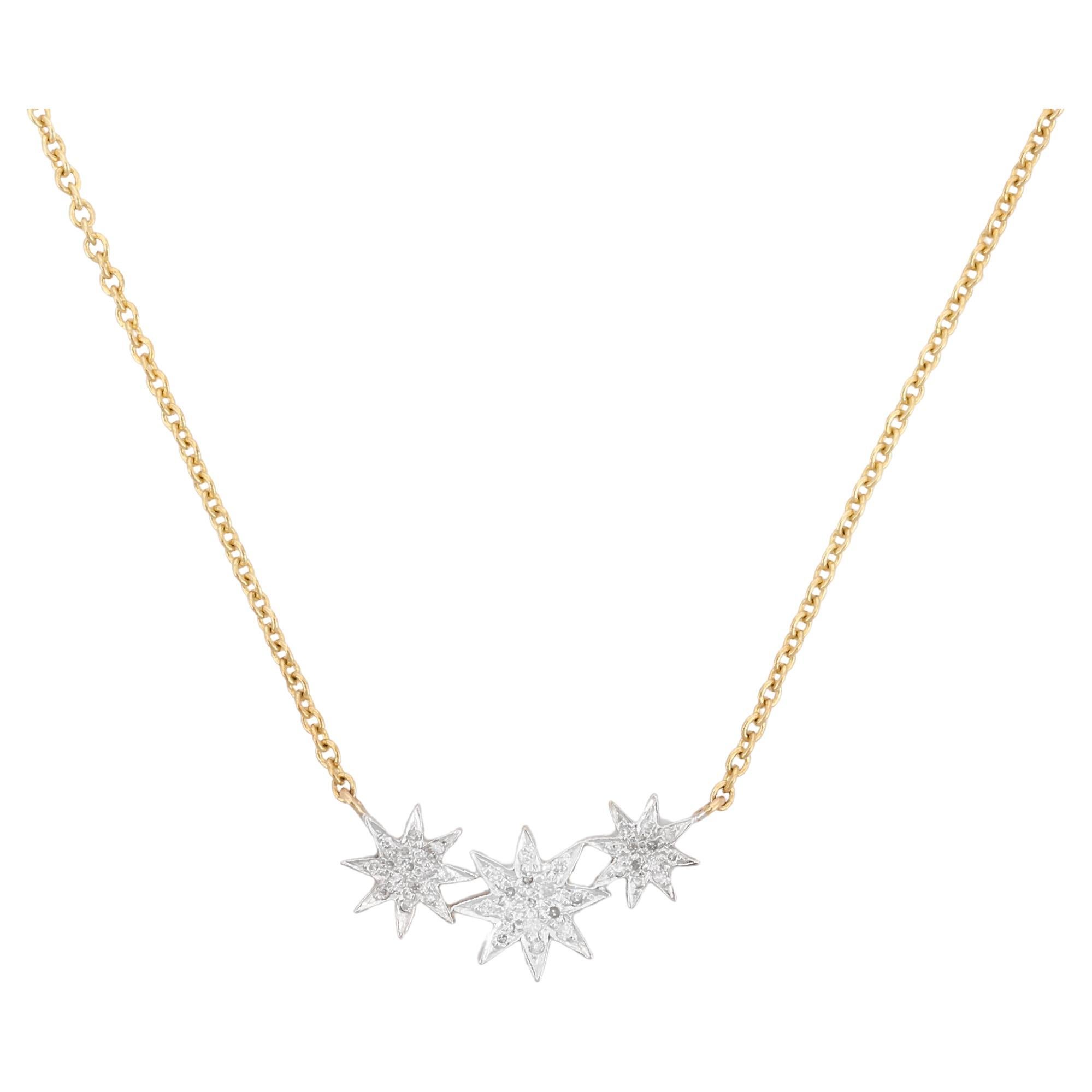 3 Star Diamond Necklace in 18K Yellow Gold For Sale