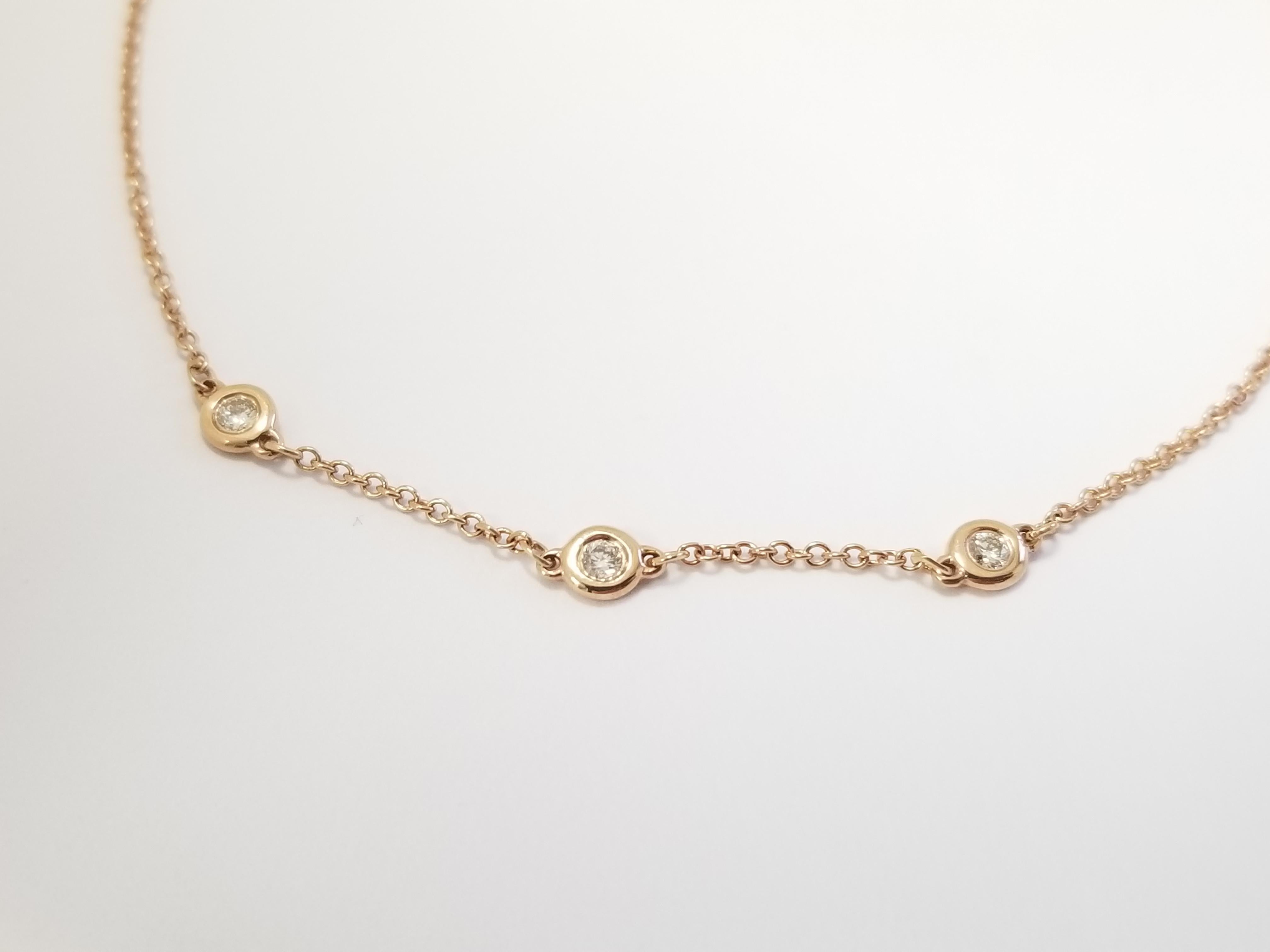 Beautiful Collection 3 Stations Diamond By The Yard Bracelet 14k Rose Gold 0.12 ctw. 8 Inch. with lobster clasp.