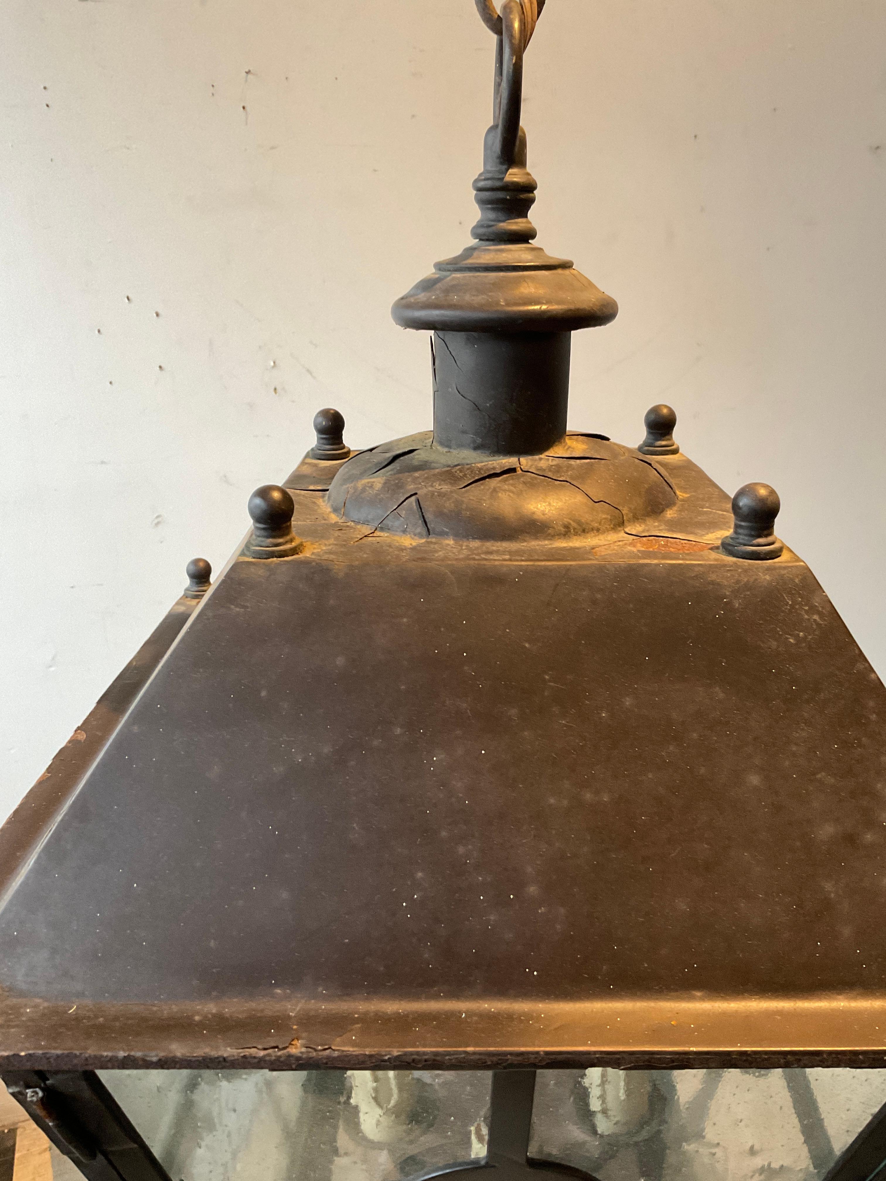 3 klassische Stahllaternen aus Stahl mit antikem Blasenglas im Zustand „Gut“ im Angebot in Tarrytown, NY