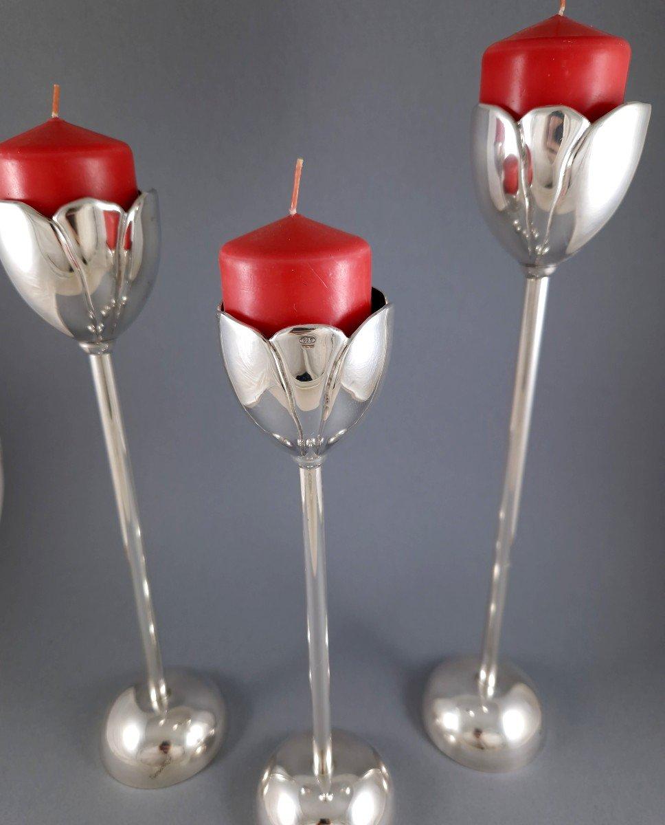 3 candelabros tulipán de plata de ley en Excelente estado para la venta en Saint-Ouen, FR