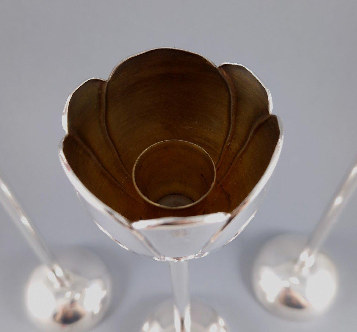 3 candelabros tulipán de plata de ley finales del siglo XX en venta