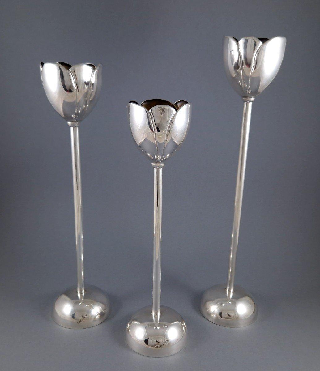 3 candelabros tulipán de plata de ley Plata esterlina en venta