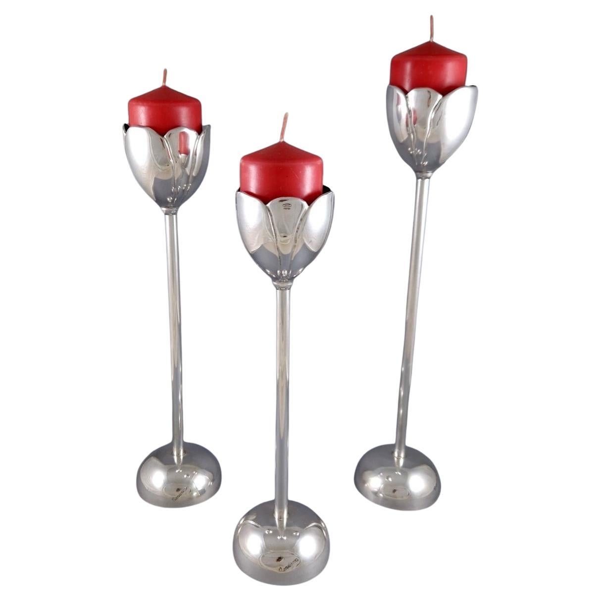 3 candelabros tulipán de plata de ley en venta