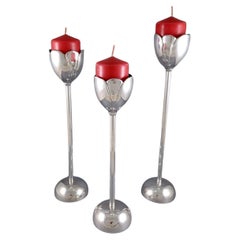 3 candelabros tulipán de plata de ley