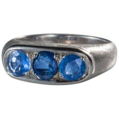 3 Stone 1.3 Carat Total Sapphire Ring, 14 Karat Gold