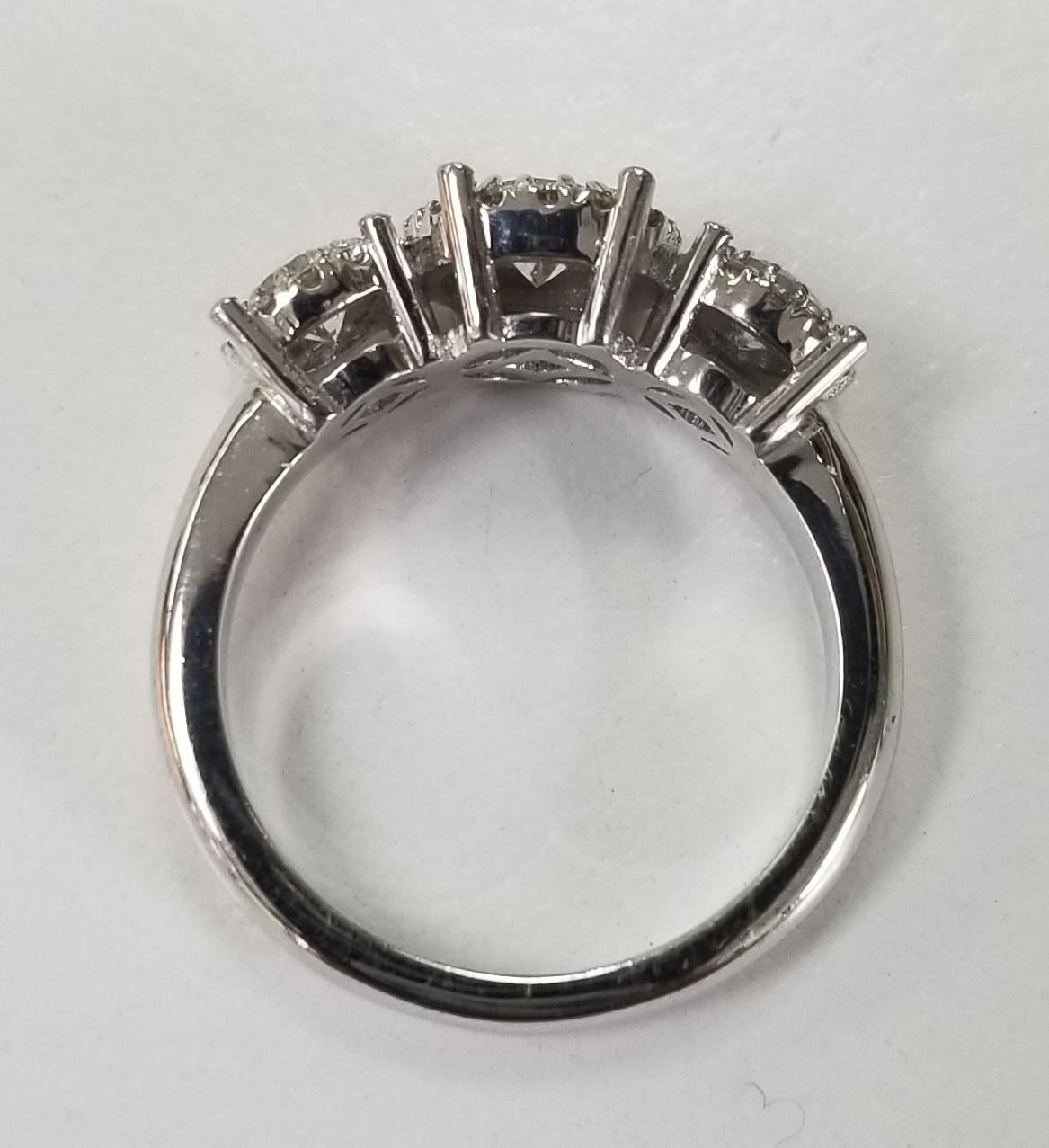 3-Stone 14 Karat Diamond Halo Ring Total Weight 1.14 Carat In New Condition For Sale In Los Angeles, CA