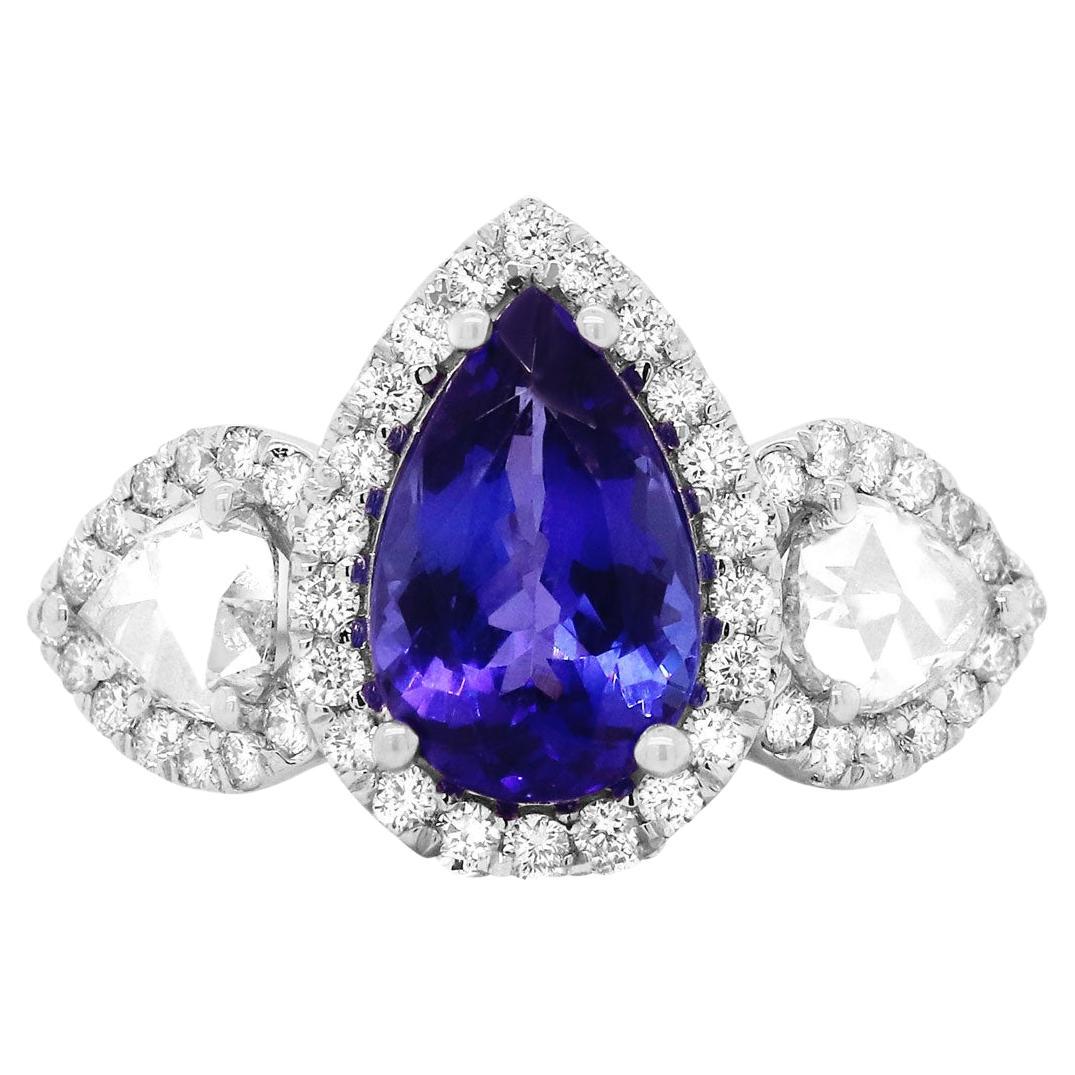 Bague En Argent 925 Avec Tanzanite Facettée En Forme De Poire - Taille 7, Neuve