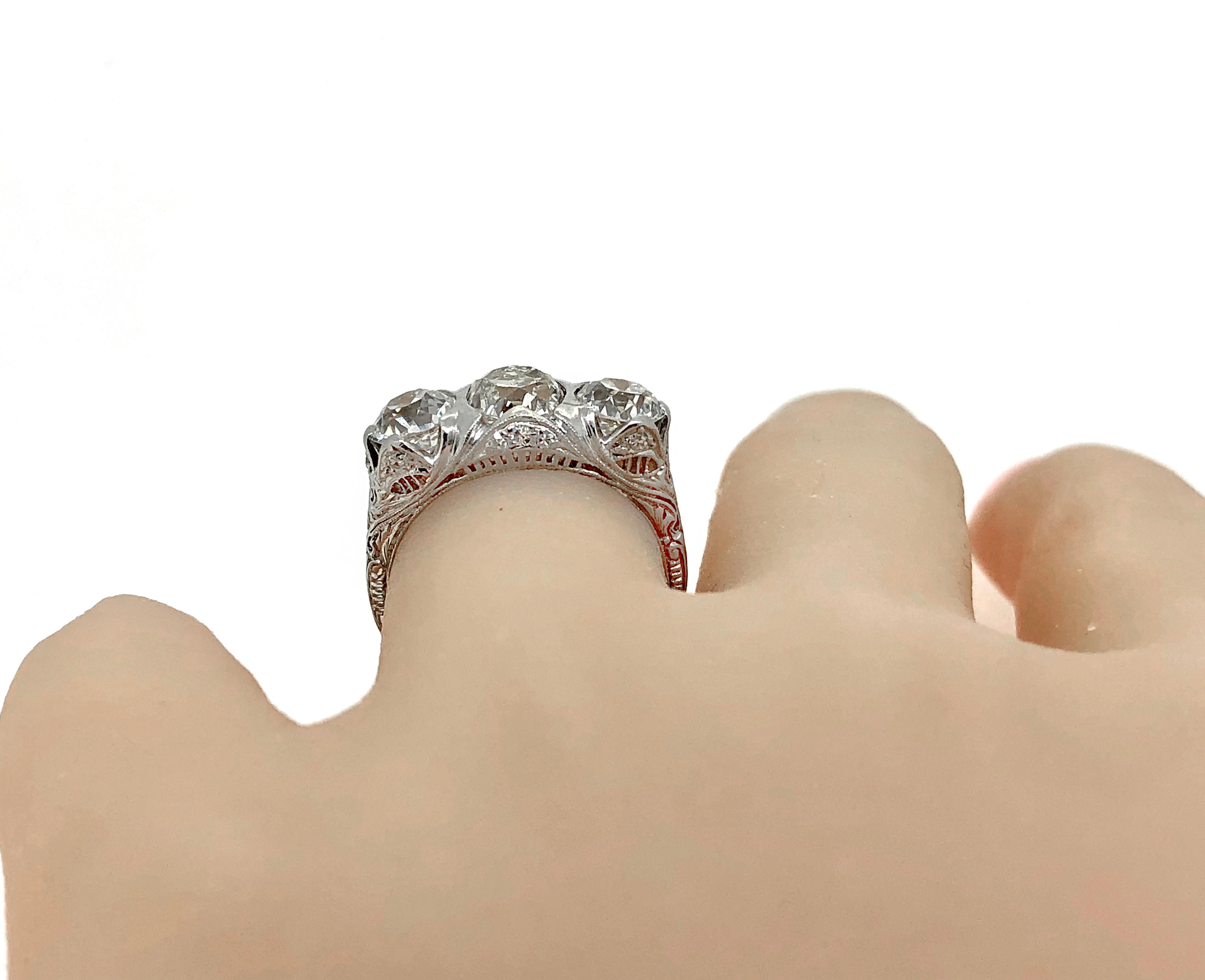 Women's 3-Stone 3.20 Carat Total Weight Diamond Edwardian Engagement Ring Platinum