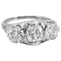 3-Stone 3.20 Carat Total Weight Diamond Edwardian Engagement Ring Platinum