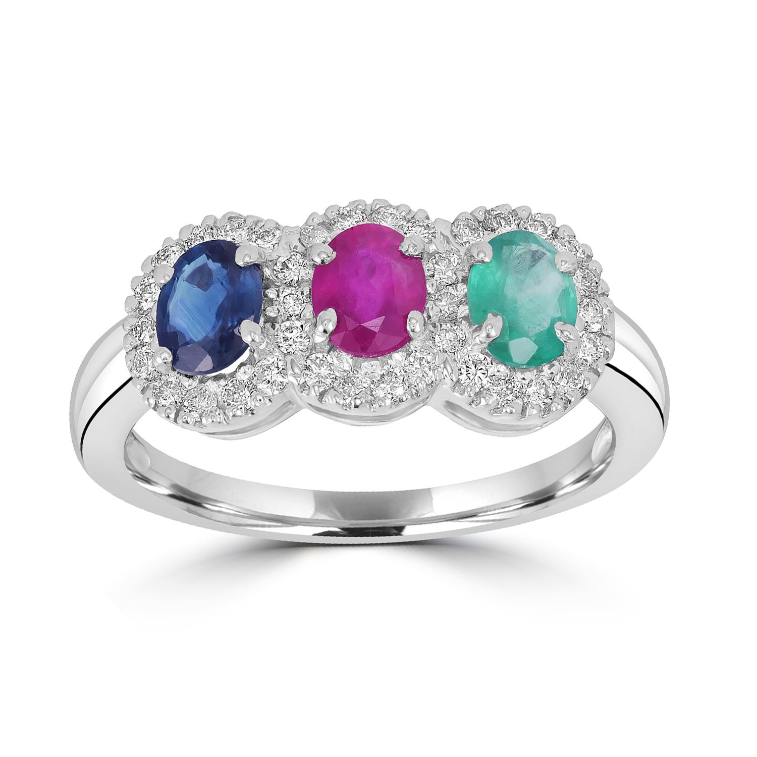 3 Stone Band Ring mit Diamanten aus 18k Weißgold (Art déco) im Angebot