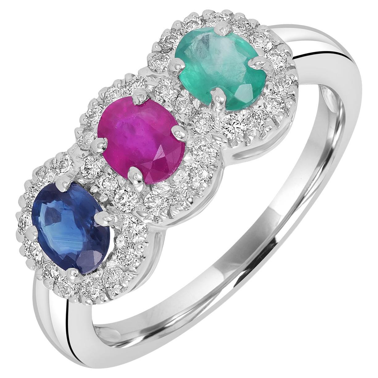 Anillo De 3 Piedras Con Diamantes De Oro Blanco De 18k
