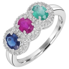 Anillo De 3 Piedras Con Diamantes De Oro Blanco De 18k