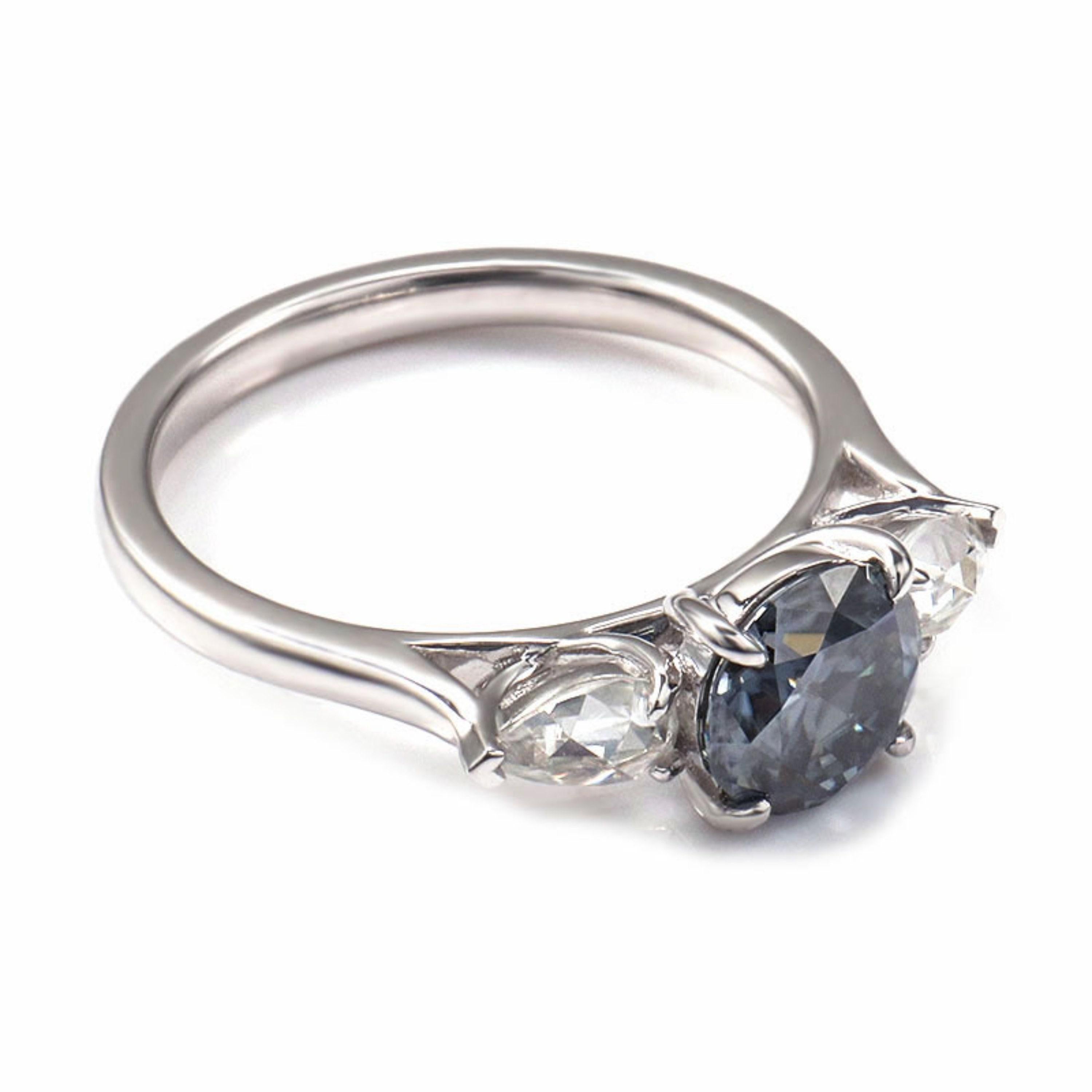 For Sale:  3 Stone Black Diamond Engagement Ring Unique Black White Gold Wedding Ring 3