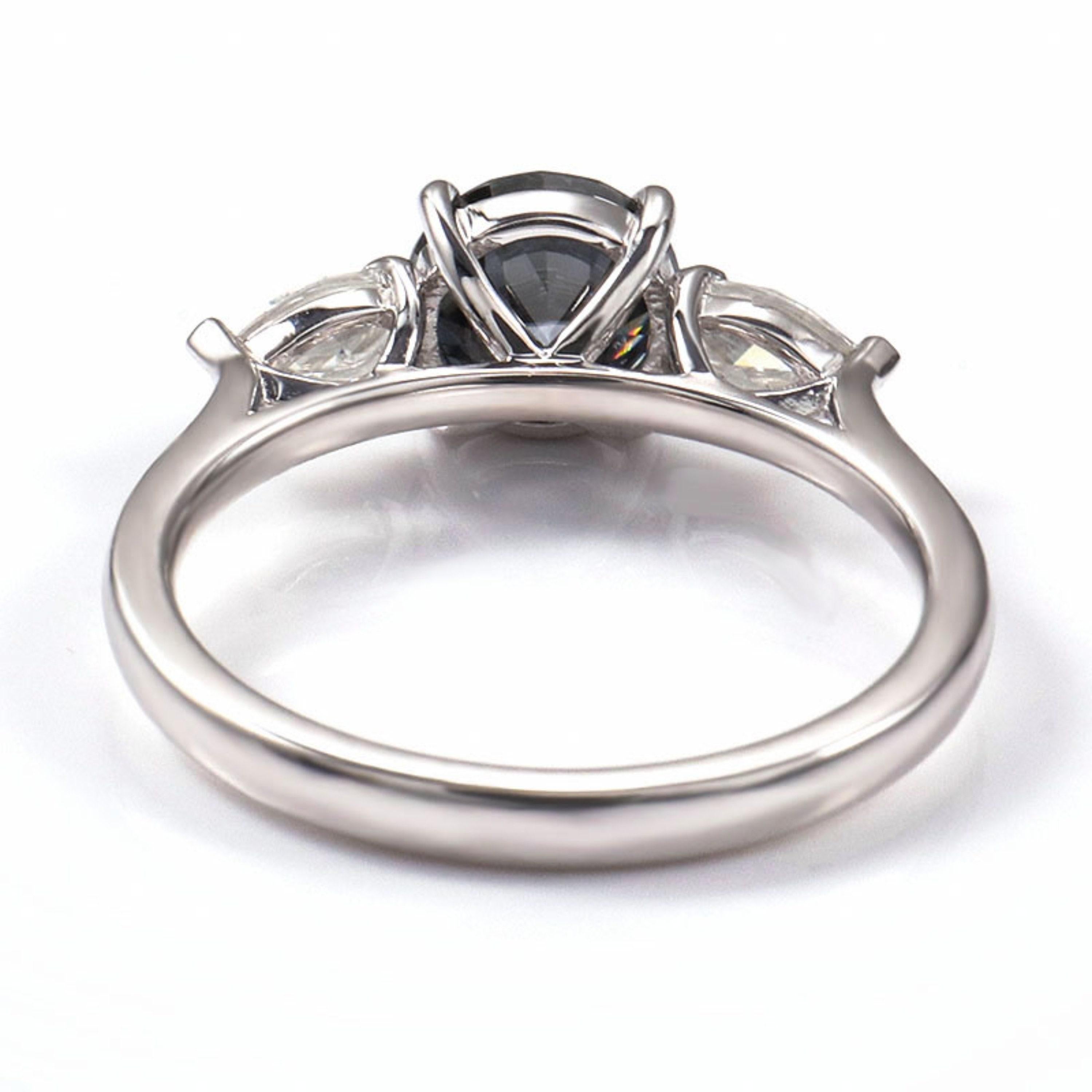 For Sale:  3 Stone Black Diamond Engagement Ring Unique Black White Gold Wedding Ring 4