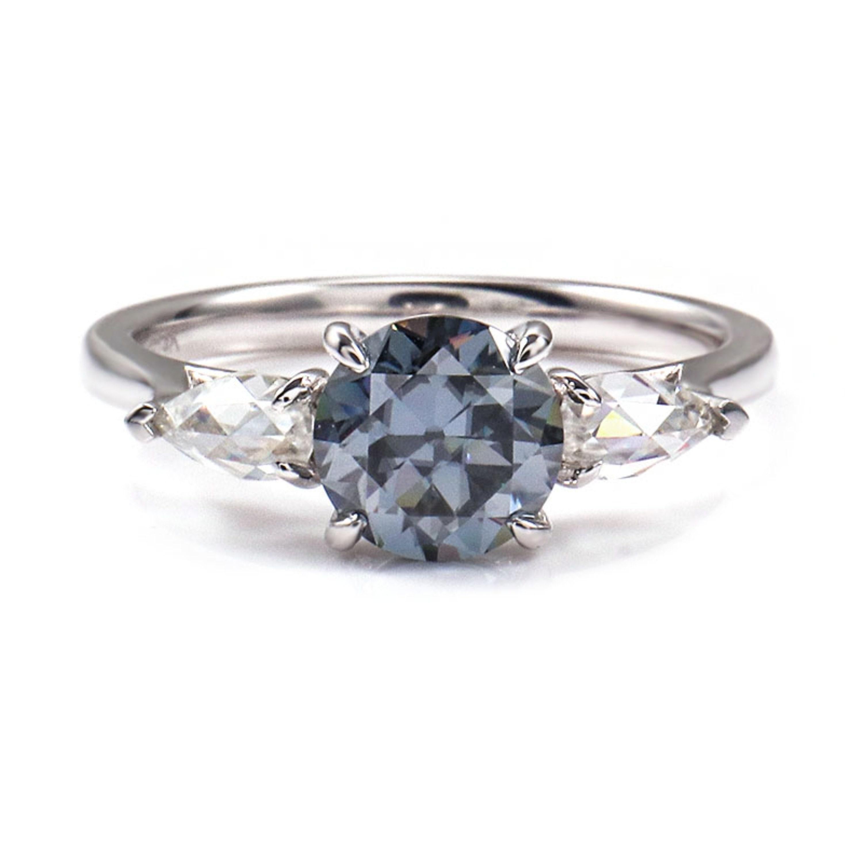 For Sale:  3 Stone Black Diamond Engagement Ring Unique Black White Gold Wedding Ring 5